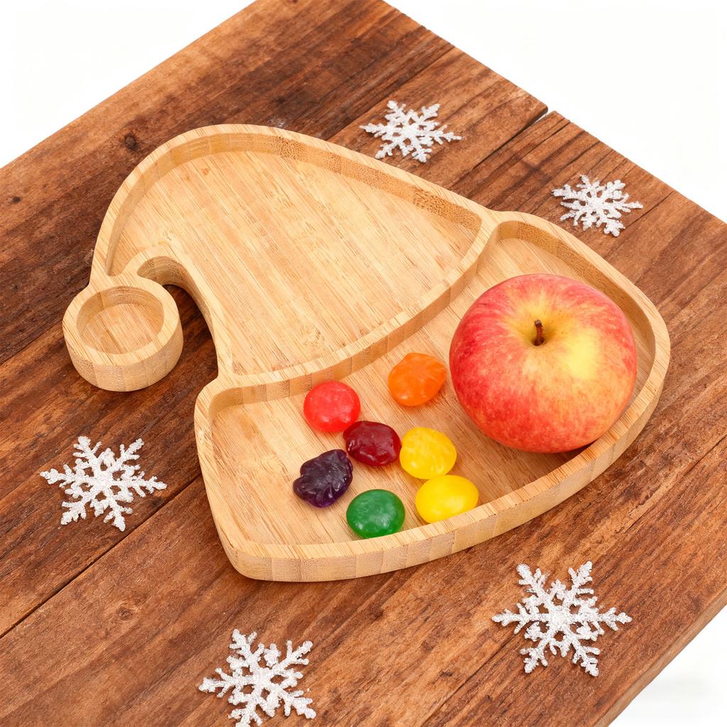 Santa Hat Serving Tray Wooden Dish Platter for Dessert Nuts Storage Holiday Decoration