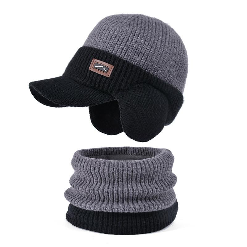 

Вязаный зимний комплект шапка и шарф-манишка с флисовой подкладкой для мужчин для холодной погоды на открытом воздухе серый
