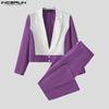 INCERUN Two Pieces Men Lapel Long Sleeve Patchwork Cropped Blazer Long Flare Pants Sets Outfits