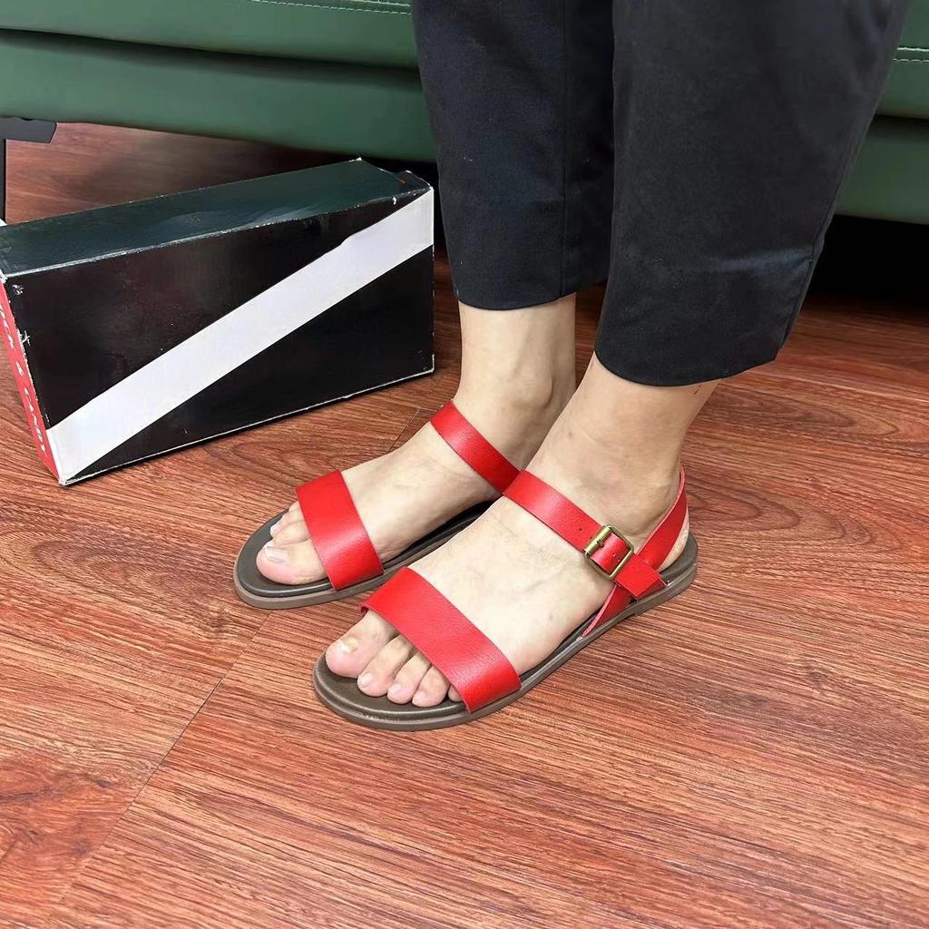 Mode Neu 2025 Damen Flache Sandalen Schnallenriemen Gladiatro Sommer Damen Sandale Komfort Leder Damenschuhe Einfarbige Flats Schuhe