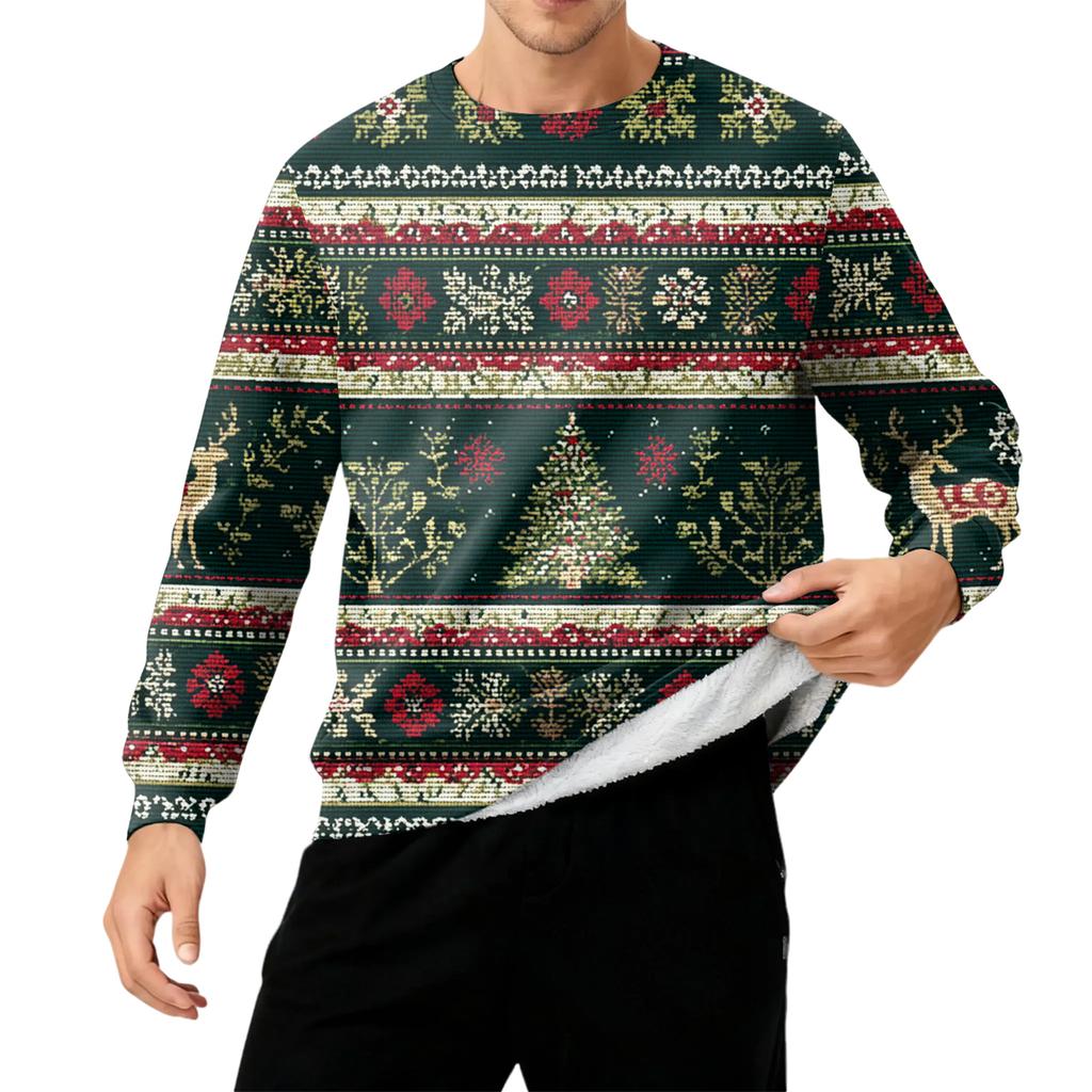 Men's Round Neck Fleece-Lined Thick Warm Sweatshirt