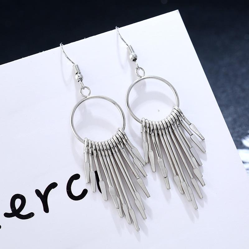 Boho Swing Shiny Long Tassels Drop Earrings for Women Statement Big Circle Ear Hyperbole Fashion Jewelry Gift