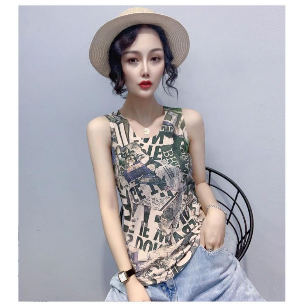 Korean Printed Camisole Vest Women's Summer New Fashionable Slim Fit Sleeveless T-shirt Top