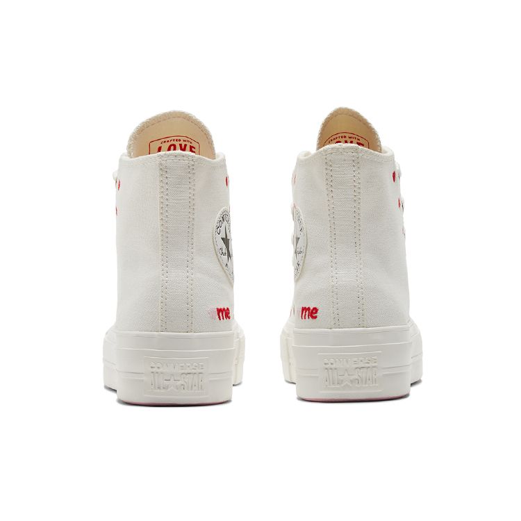 Converse Chuck Taylor All Star Lift Platform High Embroidered Hearts - Weiße Damen Sneakers Vintage-Weiß University-Rot A01599C