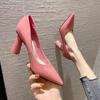 Patent Leather High Heels 2025 Spring and Autumn Internet Celebrity French Fashion Pointed Head Light Mouth Thick Heel Single Shoes Versatile Work Sho