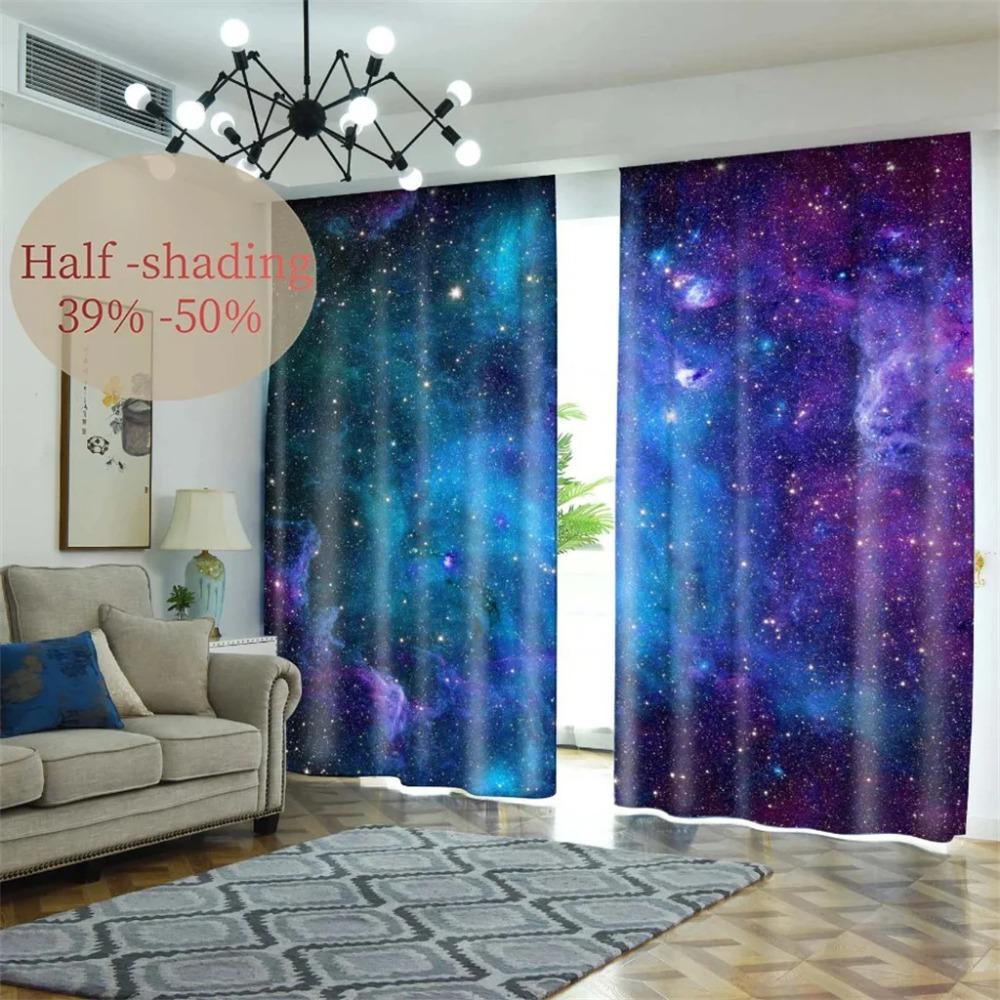 Blue Night Moon Cloud Galaxy Shine Stars Starry Window Curtain Great for Living Area Kids Bedchamber Bathroom Kicthen Door Residence Decoration