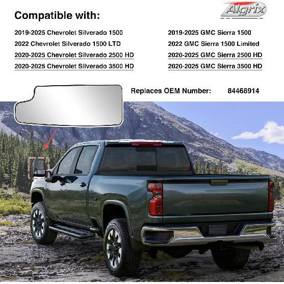 Driver Side Lower Mirror Glass Replacement For      2024 2025 Chevy Silverado GMC Sierra 1500 2500 HD 3500 HD Left Convex Non-Heated Towing Mirror