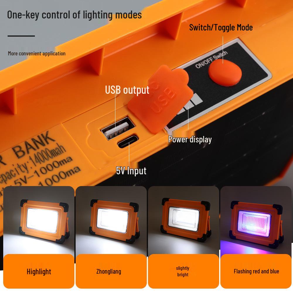 Portable LED Solar Work Light: Outdoor, Camping, Emergency, Super Bright, Rechargeable.