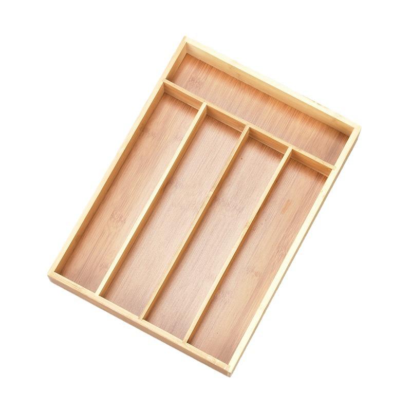 Bamboo Storage Box: 5-Compartment Cutlery and Silverware Tray for Kitchen or Bedroom