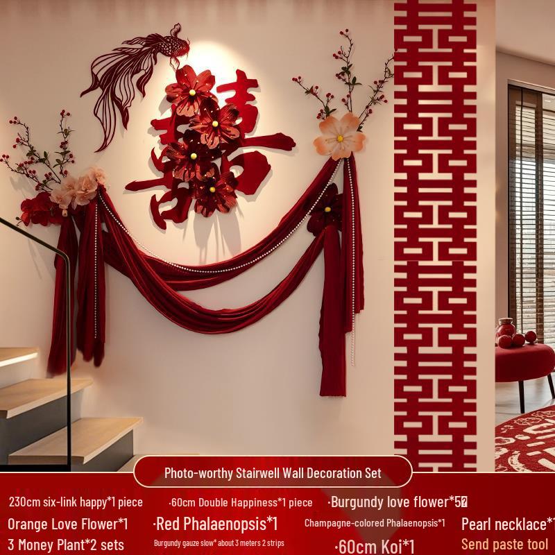 Conjunto de Decoração de Casamento: Decoração Lateral, Escadaria, Fundo de Parede, Quarto Lateral Masculino e Layout do Pátio