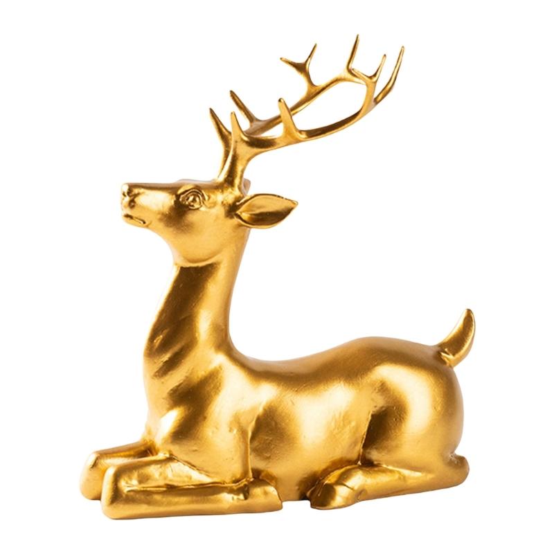 

Elegant Golden Deer Figurine Ornament Indoor Christmas Decorations for Shelves and Tabletop Reindeer Sculpture Gifting