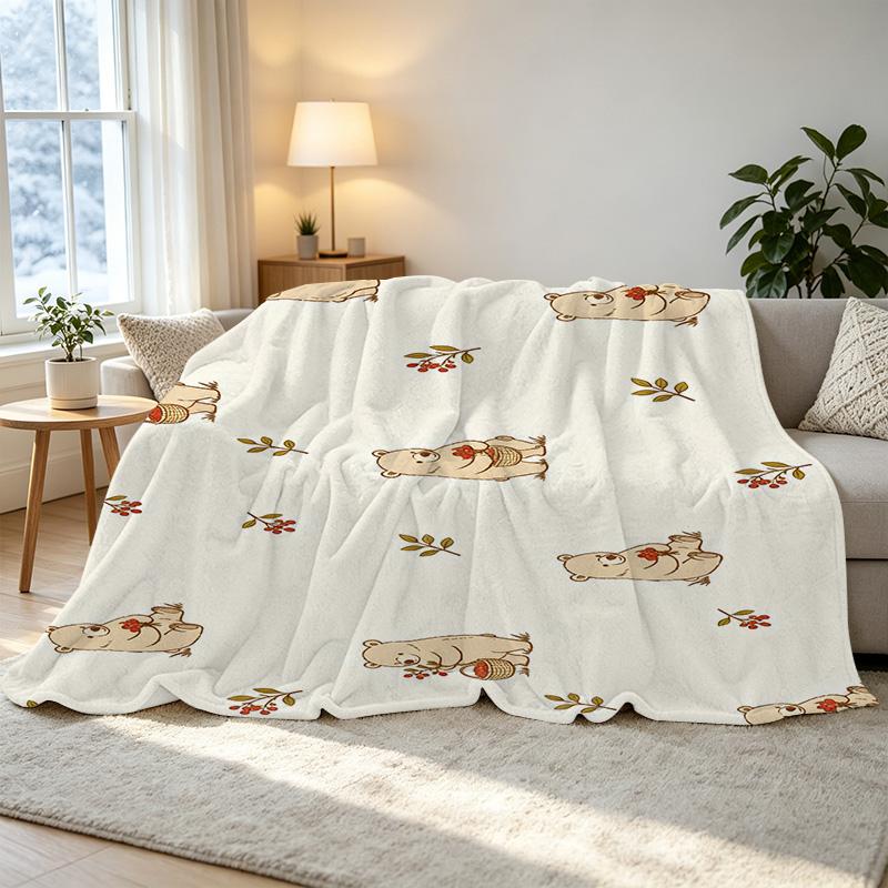Soft Cozy Hemmed Flannel Throw Blanket, Cute Bear Series for Sofa Napping, Home Decor, Christmas & Halloween