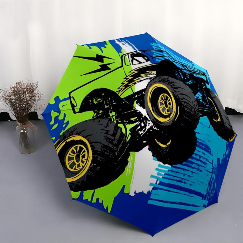 1pc Monster Truck Automatic Folding Umbrella, 8-Rib Durable Iron Frame, Compact Travel Umbrella for Women & Men 076