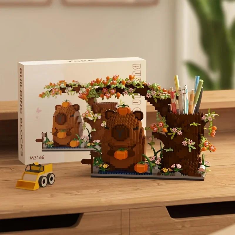 Capybara Building Block Pen HolderMultifunctional Desk Organizer for Office Supplies CosmeticsBirthday Gift Desktop Decoration