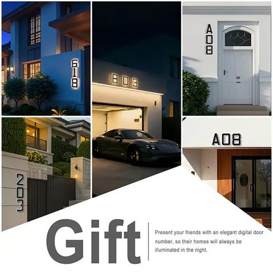 Solar House Number Sign 9-Inch LED Backlight Address Sign Auto On/Off Waterproof Solar LED Number Pendant No-Drill Installation Modern Address Plaque