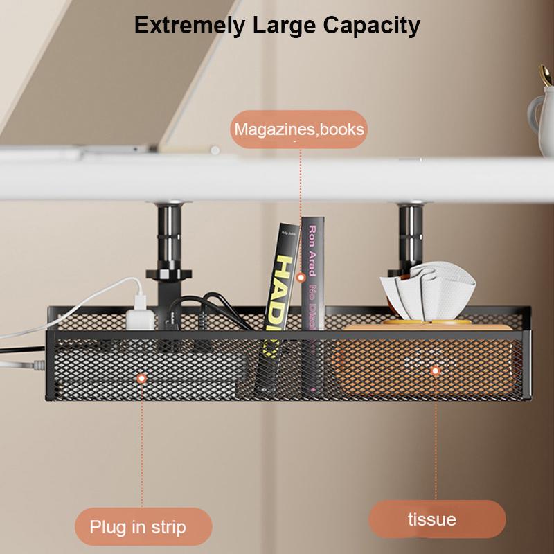 Under Table Storage Rack Metal Cable Management Tray Home Office Desk Wire Organizer No Punching Kitchen Storage Accessories