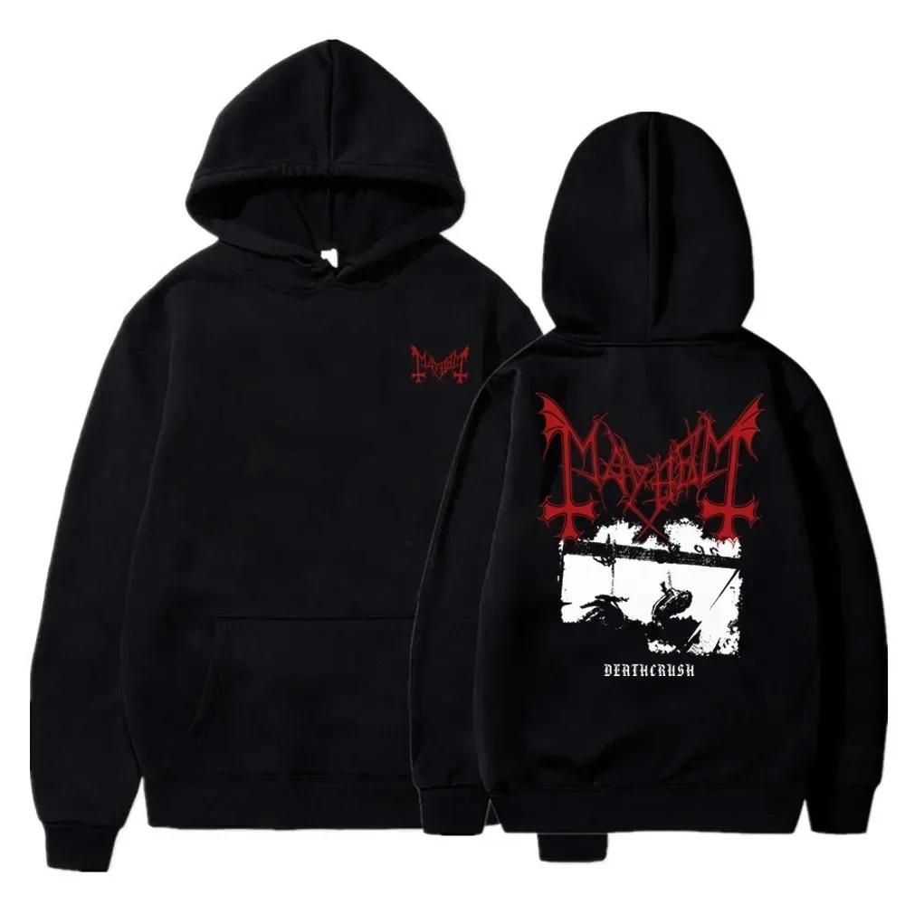 Hip-Hop Mayhem Black Metal Graphic Double-Sided Printing Pullover Hoodie Men's Women's Fashion Cool Streetwear Loose Couples