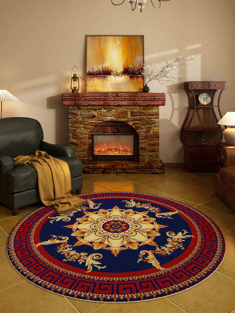 

American Retro Round Imitation Cashmere Carpet Soft Non-Slip Floor Mat for Living Room Bedroom Home Decor Washable 140cm 55inch