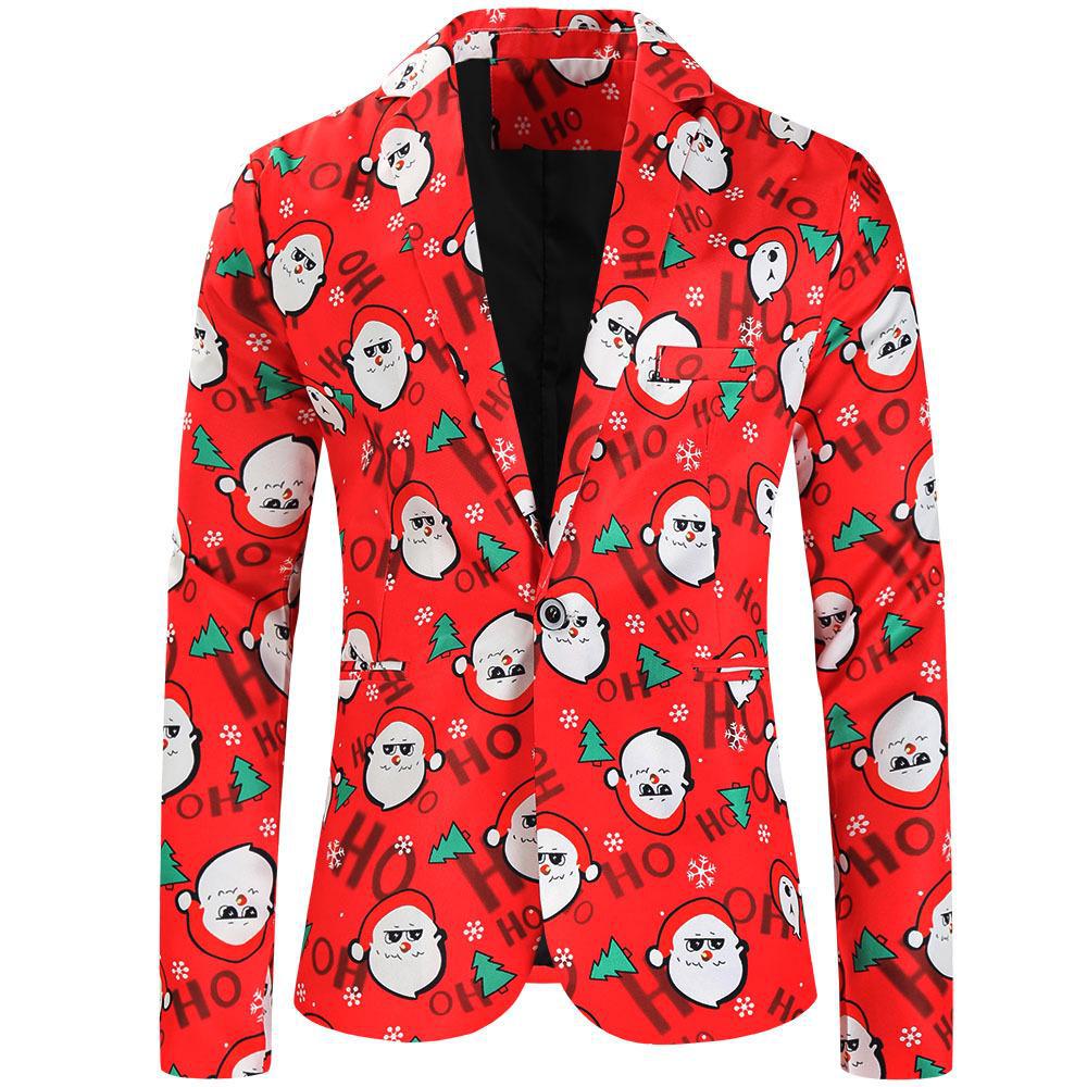 Men's 2022 Christmas One-Button Print Suit: Large Size Three-Piece for New Year