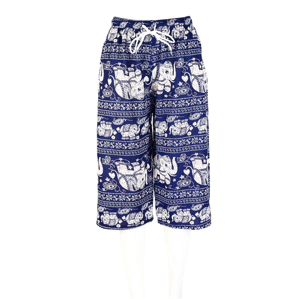 Elephant Capris Crop Pants Adjustable Elastic Waistband Rope Loose Legs Women Men Unisex Print Thailand Casual Streetwear Beach Bohemian Retro Vintage
