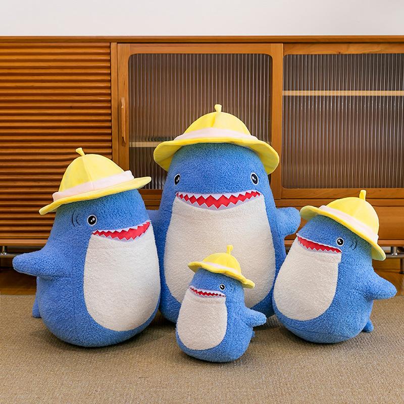 60cm Cute Cartoon Plush Stuffed Toy Soft Sofa Pillow with Hat Shark Large Doll Birthday Gift Kawaii Room Decoration