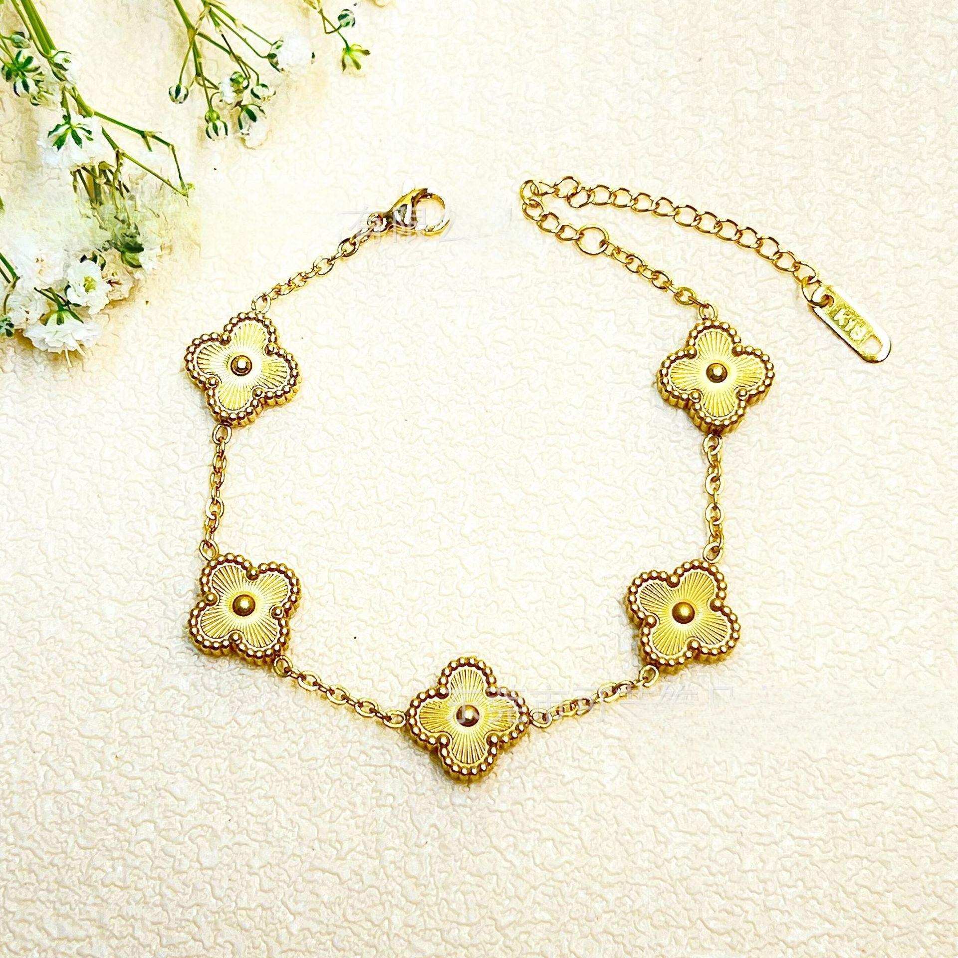 

Браслет Чотирилисник Висока Якість 18k Двосторонній Щасливий Браслет П яти Квітів Модний Новий Легкий Розкішний Браслет