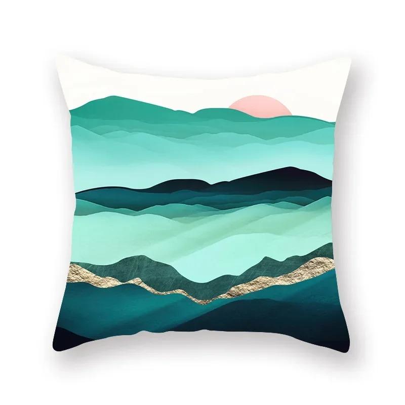 Geometric Mountains Sun Moon Creative Pillowcase Decorative Pillow Home Decor Golden Mountains Cushion Cover