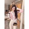 2024 Autumn V-Neck Patchwork Casual Women's Cardigan - Korean Style, Sweet Knitted Sweater