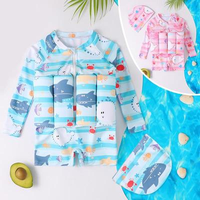 Kids' Long-Sleeve Buoyancy Swimsuit for Boys & Girls - Cute Sun-Protective One-Piece with Floating Vest