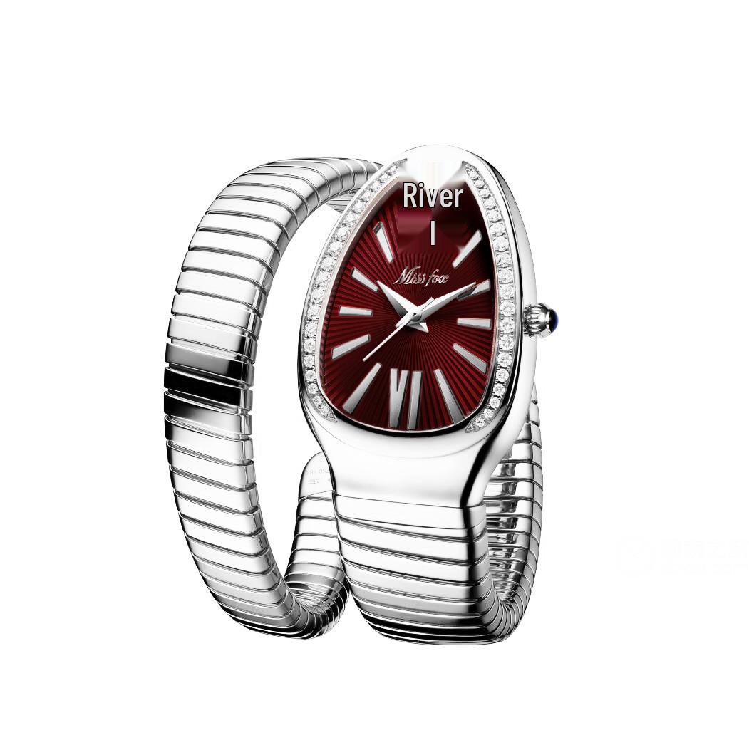 

MISSFOX Жіночий браслет у близькосхідному стилі зі зміїною головою, годинник з нержавіючої сталі з діамантами