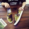 Fashion Shengxuanny Men's Graffiti Sneakers Breathable Casual Shoes Non-slip Canvas Shoes Rubber Sole Slip-On Shoes Zapatos De Hombre