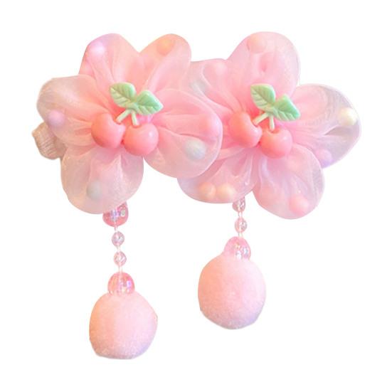 Hair Tie Soft Organza Flower Shape Hair Rope with Plush Tassels Imitation Pearls Decor High Elastic Band Bun Holder Hair Accessories