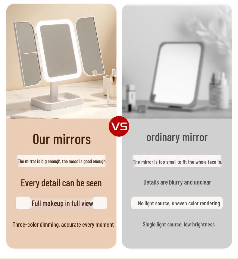 Smart LED Tri-Fold Makeup Mirror with 360° Rotation and Light