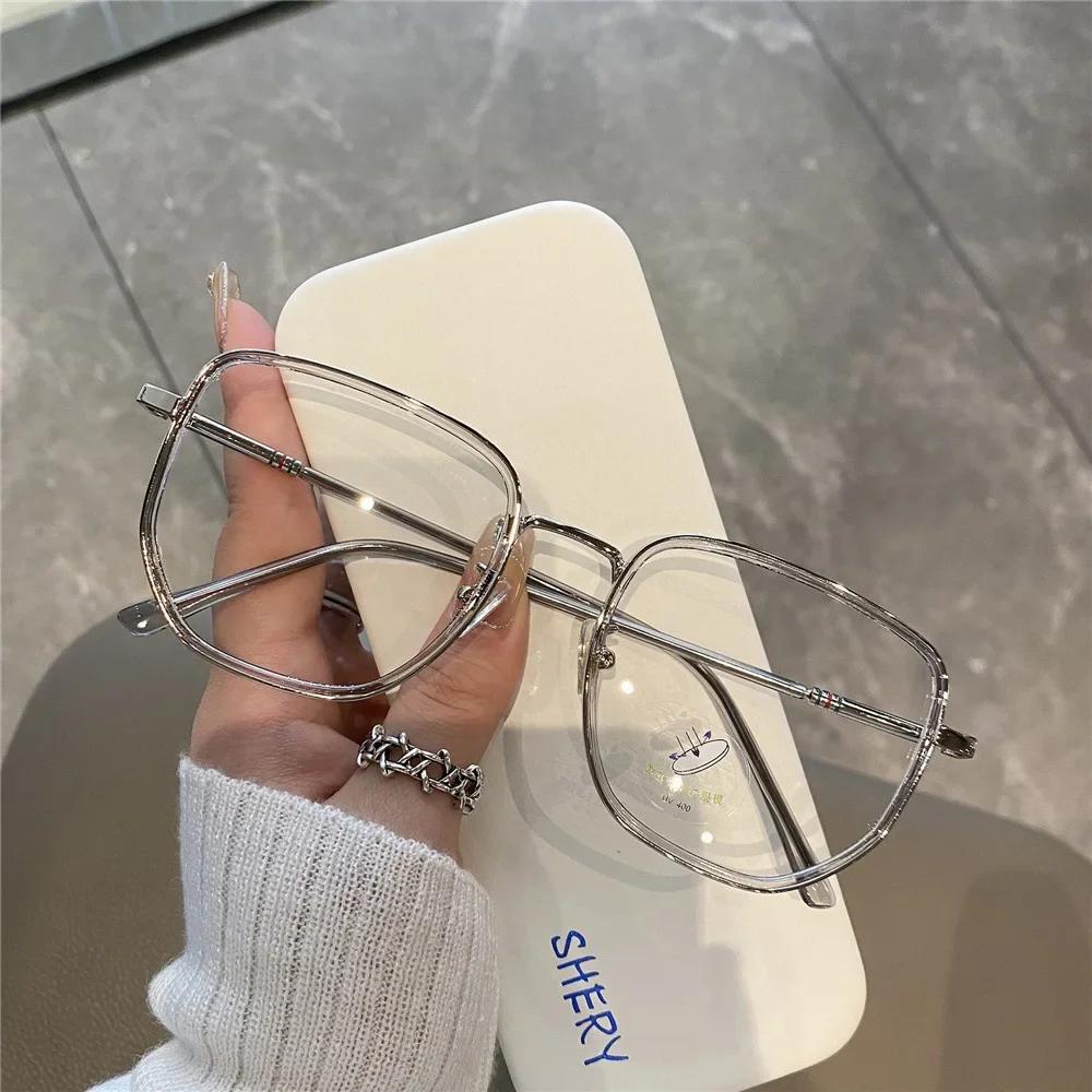 Computer Blue Blocking Light Glasses for Men Women Plain Eyeglasses Big Square Alloy TR90 Ultra-lightweight Frame Plano Eyewear