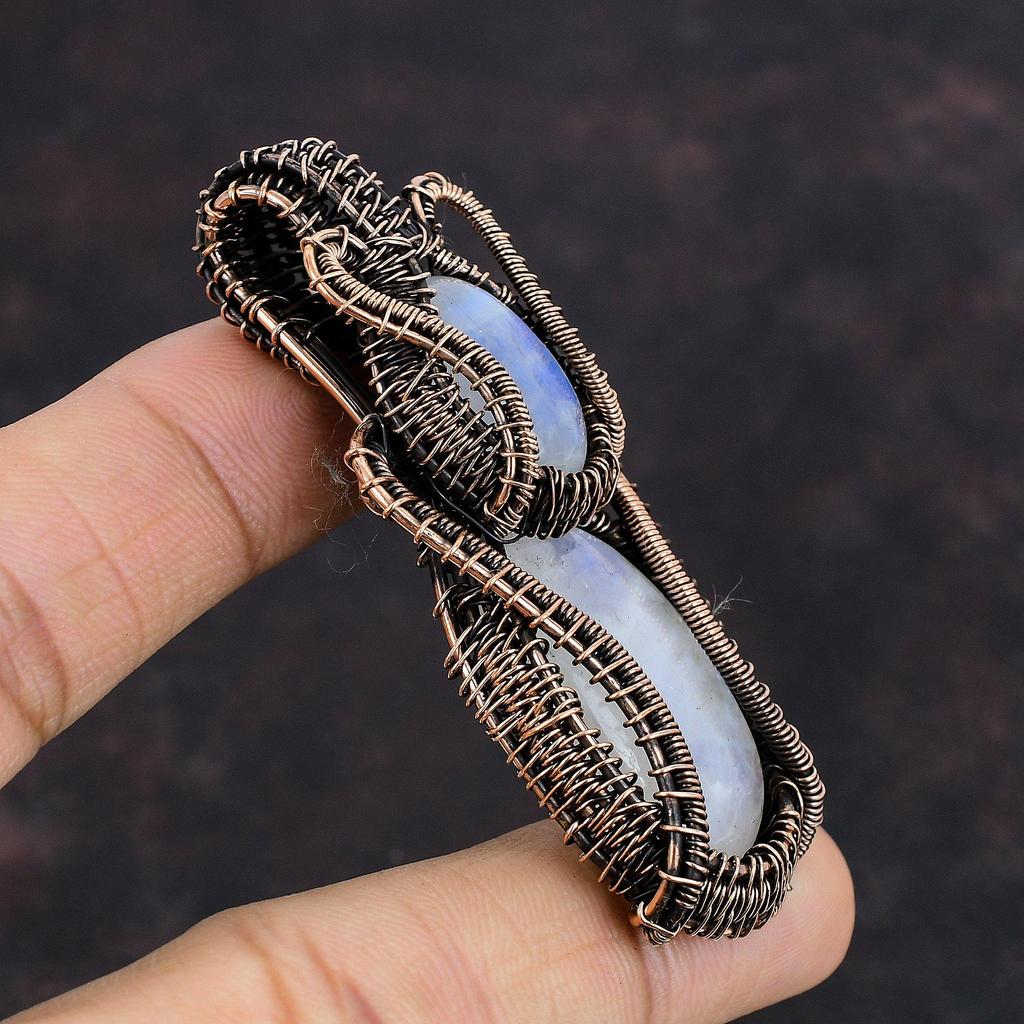 Regenbogenmondstein Anhänger Kupferdraht umwickelter Anhänger Drahtumwickelter Schmuck Handgefertigter Edelsteinanhänger Schöner Kupferschmuck Geschenk für Sie