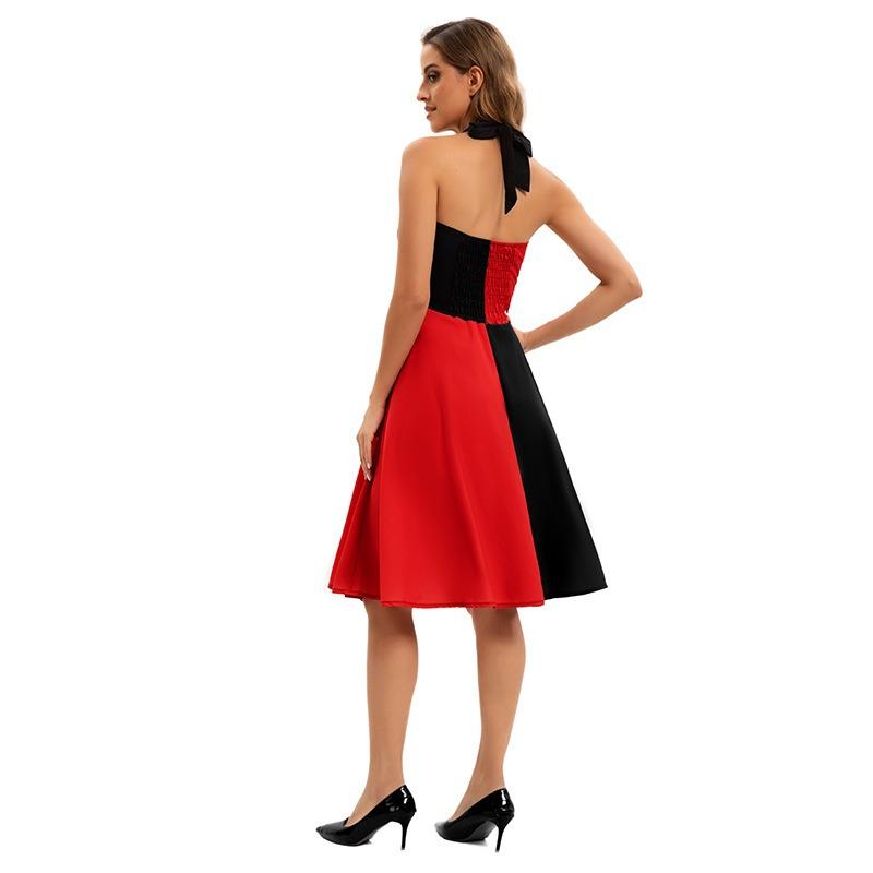 New Halloween paly black and red clown contrasting color print suspender dress stage performance suit