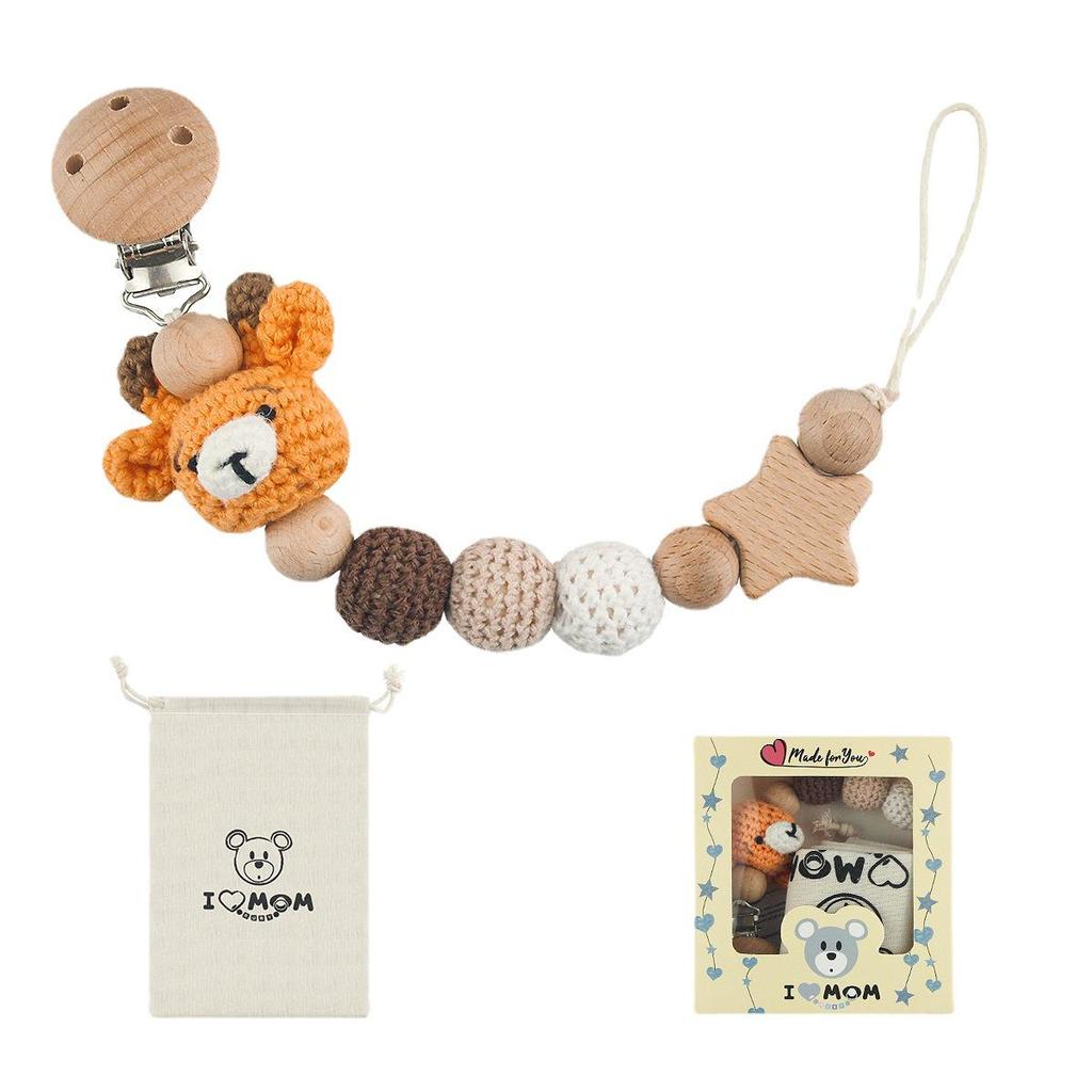 Crochet Baby Pacifier Chain with Cartoon Animal Teether - Anti-drop Design