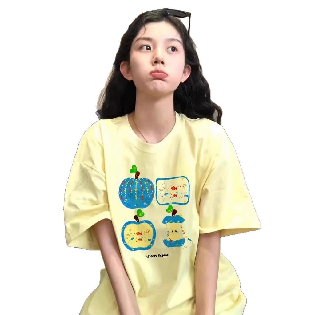Milk Yellow Cotton Short-sleeved T-shirt Women's New Summer American Loose Niche Design Half-sleeved Top Ins