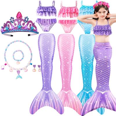 Kids Girls Swimming Mermaid Tail Mermaid Costume Cosplay Children Swimsuit Fantasy Beach Bikini Can Add Pearl Accessories Halloween