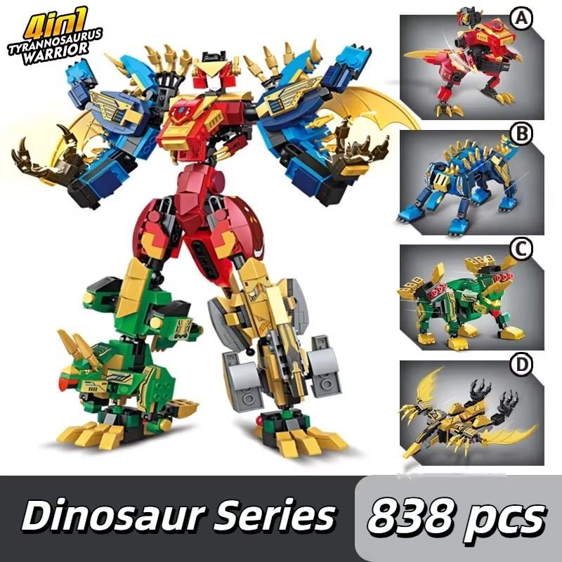 Interesting Toys Boys New 4In1 Transforming Robot Mecha Building Blocks Kits Dinosaur World Mech Model Assembly Bricks Kids Toys Birthday Gifts