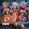 2D Flat Banner [Party Banner, Flag] - Made of Polyester, with a Mexican Day of the Dead Theme Background Fabric.zyc