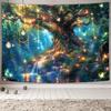 Fantasy Waldbaum Schmetterling Wandbehang, Fee Magischer Verzauberter Dschungel Wasserfall Pilz Wandteppich für Schlafzimmer Wohnzimmer