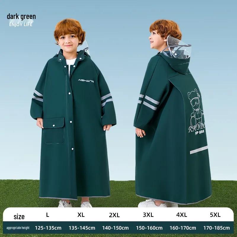Kids' Long Raincoat with Backpack Compartment - Stormproof Poncho for School, Boys & Girls Plus Size