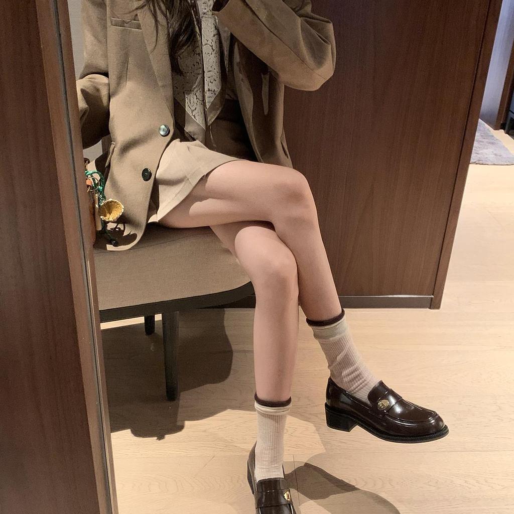 Studiolee new leather versatile round head gold buckle one pedal thick heel loafer small leather shoes women's autumn