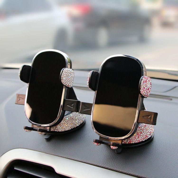 Rhinestone Car Phone Holder: Horizontal Suction Cup for Center Console, Multi-Functional Navigation Support