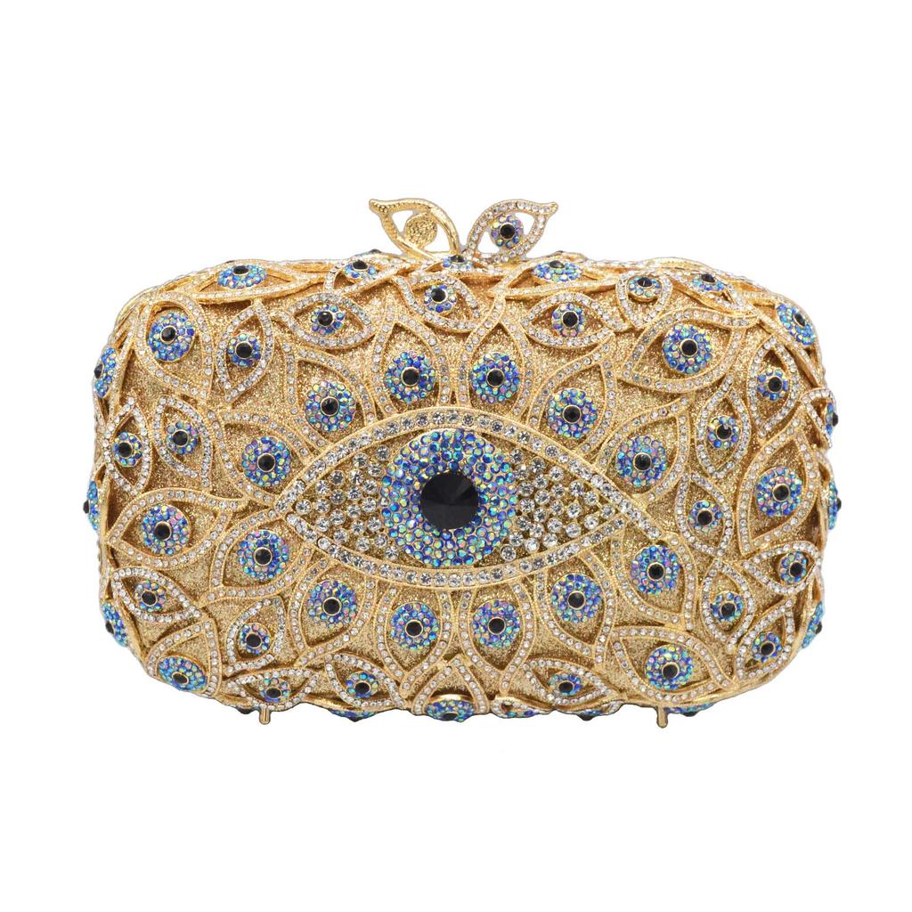 Deluxe Handwork Women Evening Bags Female Crystal Clutch Party Bags Handbags Gold Evil Eye Dinner Bags