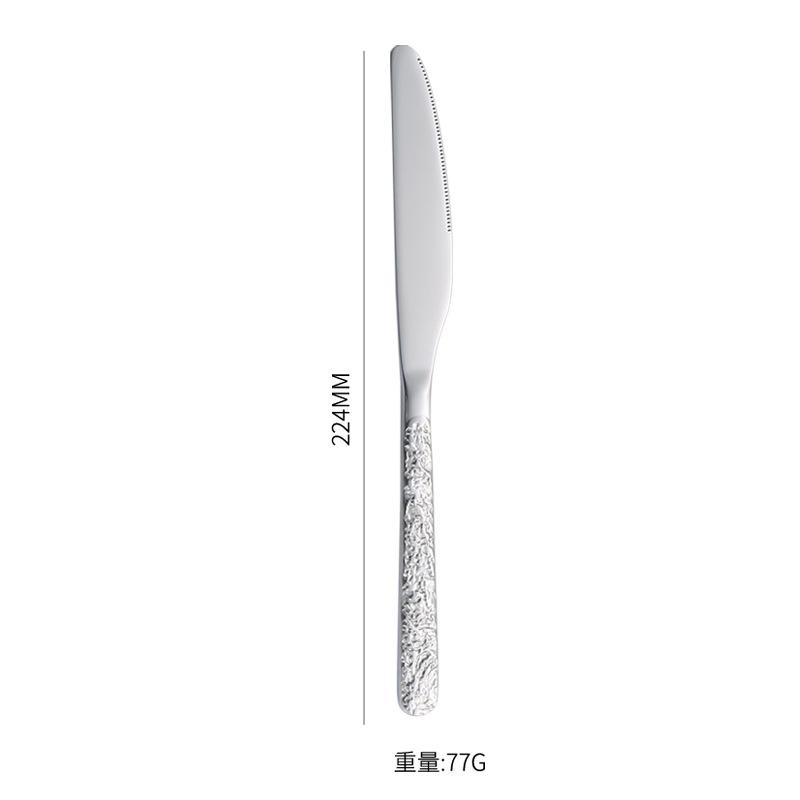 Bright 201 Stainless Steel Embossed Stone Knives, Forks and Spoons Supplies Western Tableware Set Steak Knives, Forks and Ice Spoons