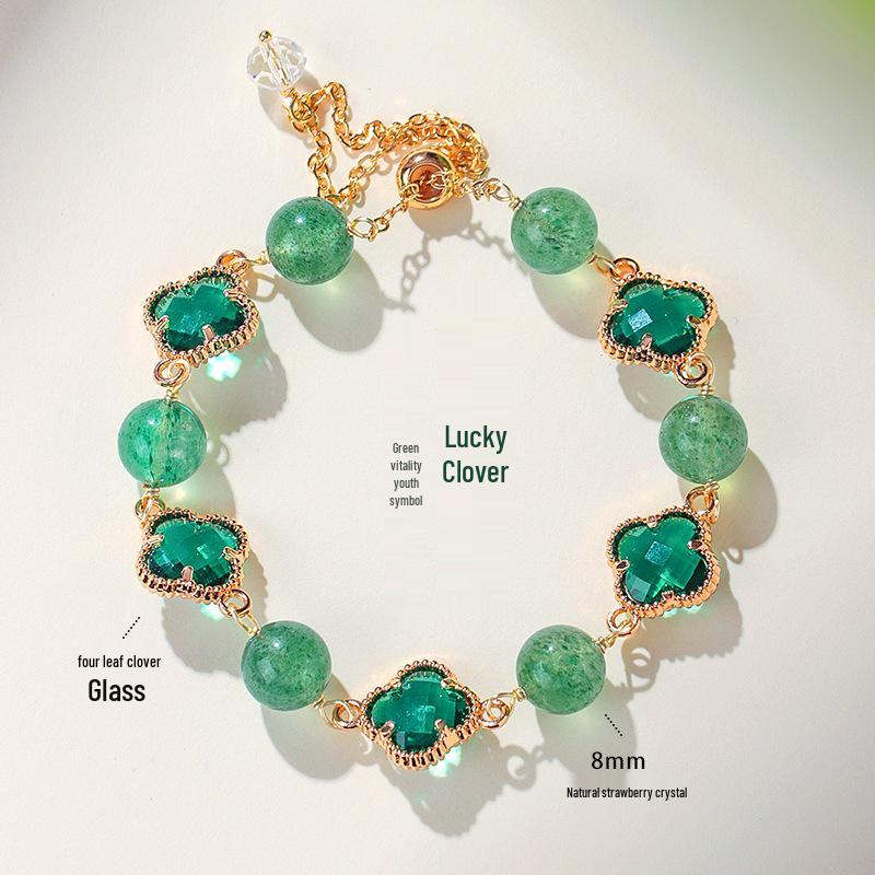 Lucky Clover Amethyst & Rose Quartz Women's Bracelet - Four-Leaf Clover Light Luxury Fashion Jewelry.