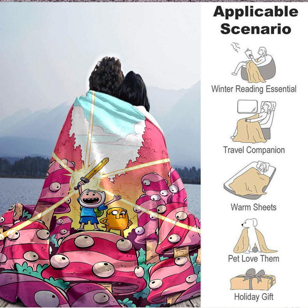 1pc Adventure Time Blanket Lightweight Flannel Throw For Sofa, Bed, Travel, Camping, Livingroom, Office, Couch, Chair, And Bed