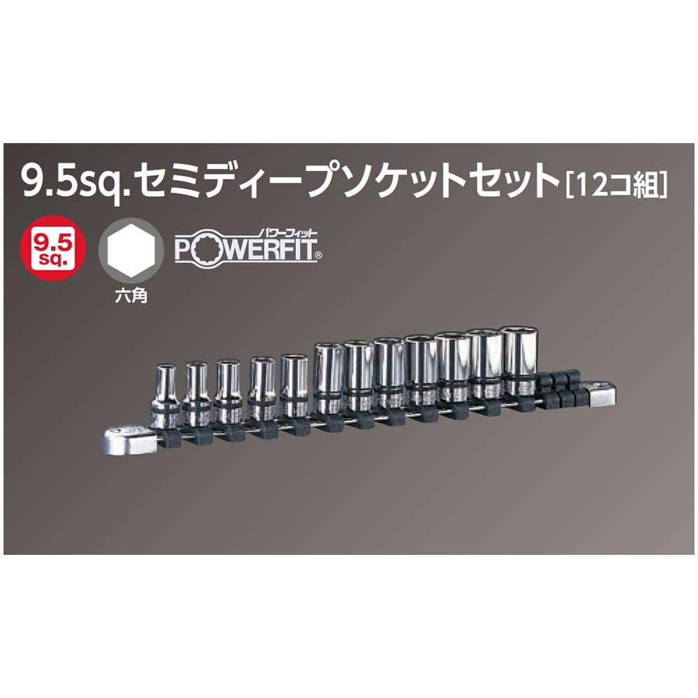 Kyoto Tool Nepros Socket NTB3M12A (KTC) 9.5mm (3/8 Inch) Semi-Deep Set, 12-Piece Set,